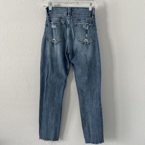 KanCan Jeans Womens Juniors 3 Denim Distressed Raw Hem Tapered Leg Medium Wash - Picture 2 of 15